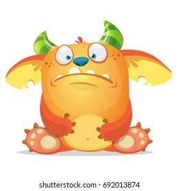 Sad cartoon monster. Vector illustration of troll or goblin 