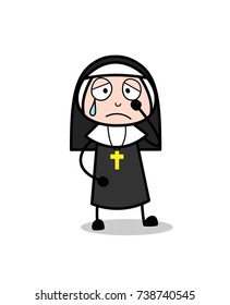 Sad Cartoon Nun Crying Face Vector Illustration