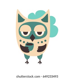 Sad cartoon owl bird colorful character vector Illustration