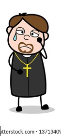 Sad - Cartoon Priest Religious Vector Illustration