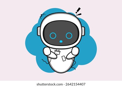 Sad cartoon robot standing beside a browser window displaying a '404 PAGE NOT FOUND' error message.Illustration vector design. EPS 10.