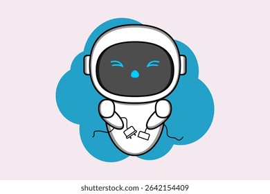Sad cartoon robot standing beside a browser window displaying a '404 PAGE NOT FOUND' error message.Illustration vector design. EPS 10.