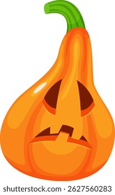 Sad carved Halloween pumpkin featuring a crooked mouth and triangular eyes, expressing deep negative emotions, isolated against a clean white background