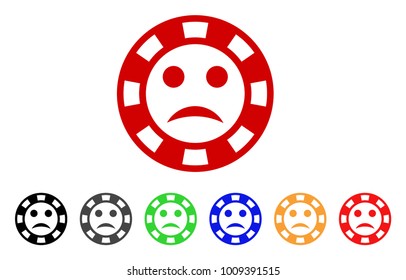 Sad Casino Chip icon. Vector illustration style is a flat iconic sad casino chip symbol with grey, yellow, green, blue, red, black color variants. Designed for web and software interfaces.