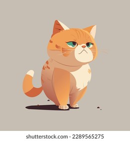 Sad cat download illustration. Red cat illustration. Thinking cat download vector.