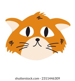 Sad cat. Ginger Cat muzzle. Funny friendly domestic animal, pet. Childish Vector flat illustration isolated on the white background.
