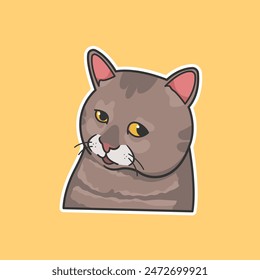 Sad Cat Meme Sticker Vector Cute Illustration