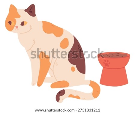 Sad cat refuse to eat. Picky pet behavior