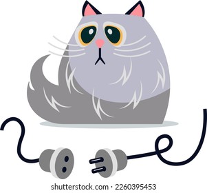 Un gato triste se sienta al lado de un cordón roto. Error al cargar el sitio web