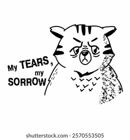 sad cat, tears and sadness, sketch, striped, offensive, cat cries, sick cat