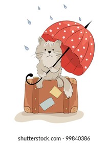 Sad Cat With An Umbrella