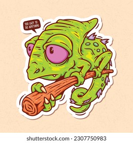 The Sad Chameleon Hand Drawn Color Vector Doodle Illustration