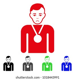 Sad Champion vector pictogram. Vector illustration style is a flat iconic champion symbol with gray, black, blue, red, green color versions. Face has dolor emotions.