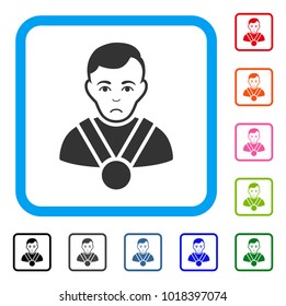 Sad Champion vector pictograph. Human face has dolor feeling. Black, gray, green, blue, red, pink color versions of champion symbol in a rounded rectangular frame.