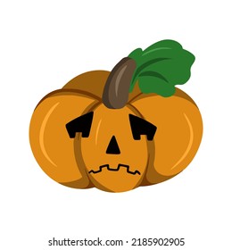 A sad character. Orange pumpkin is sad for Halloween in cartoon , vector illustration, flat style