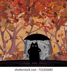 Sad character rain autumn