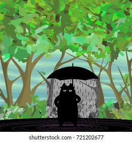Sad character rain spring
