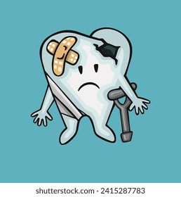 sad character tooth sick broken, oral hygiene fullcolor vector