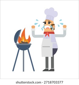 Triste chef llorando por la Ilustración vectorial de comida quemada de barbacoa