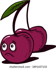 Sad cherry , illustration, vector on white background