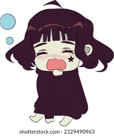 Sad chibi girl. Original retro style chibi character