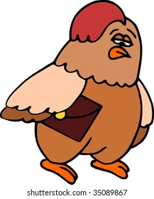 sad chicken with bag