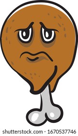 Sad chicken leg, illustration, vector on white background.