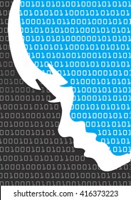 Sad child and binary codes.
Child stylized head silhouette with binary codes. Vector available.

