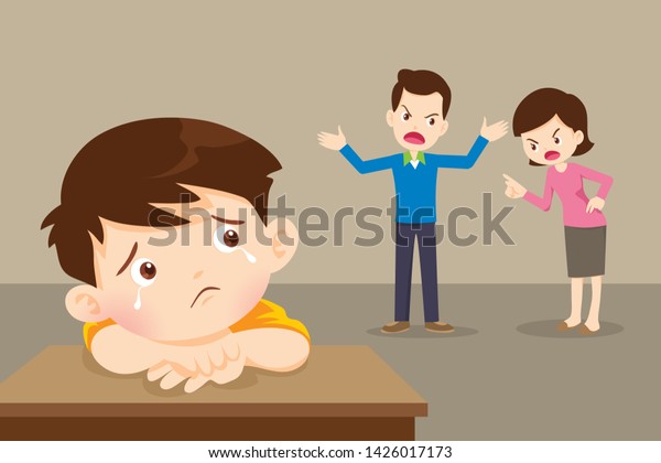 Sad Child Boy Crying Angry Dad Stock Vector (Royalty Free) 1426017173 ...