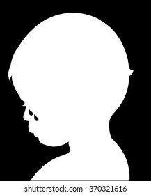 Sad Child Crying, Silhouette Vector