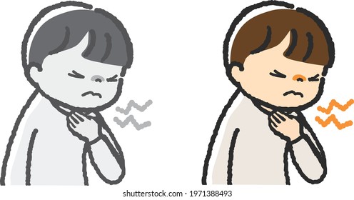 A sad child with a sore throat.