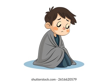 Sad Child Wrapped in Blanket
