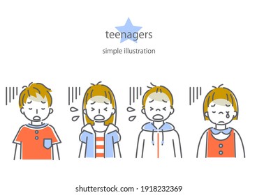 conjunto de niños tristes, ilustración de línea simple