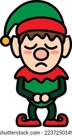 Sad Christmas Elf in cartoon style