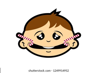 Sad christmas face icon vector. Sad smile. Peaceful undisturbed Christmas. Relaxing and enjoyable Christmas funny illustration. Keep smiling icon. Hold your smile for holidays. Creepy christmas face