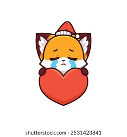 Sad Christmas Fox Holding Heart Icon, Emotional Holiday Illustration, Cute Holiday Illustration, best for logos, for icons in your designs, best for t-shirt designs