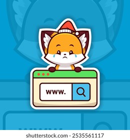 Sad Christmas Fox Holding a Web Search Icon Sticker Design Vector