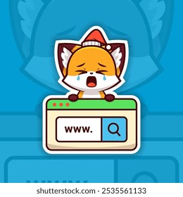 Sad Christmas Fox Holding a Web Search Icon Sticker Design Vector