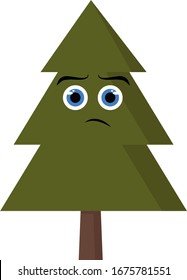 Sad Christmas tree, illustration, vector on white background.
