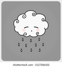 Nube triste. Nubes de caricatura llorando agua de lluvia. Ilustración vectorial.