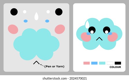 Sad cloud character pattern for kids crafts or paper crafts. Vector illustration of cloud puzzle. cut and glue patterns for children's crafts.