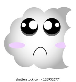 Sad cloud emoticon . Cute vector emoji. Editable sticker in eps10.Kawai image