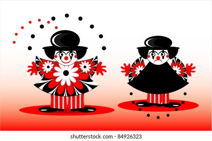 sad clown and happy clown with ball