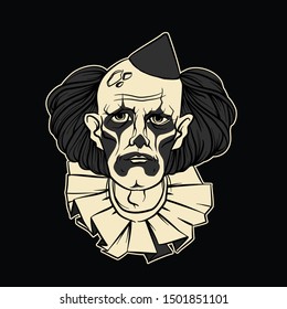 Sad Clown From Hell Circus Halloween Vector Illustration