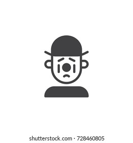 Sad clown icon vector, filled flat sign, solid pictogram isolated on white. Symbol, logo illustration.