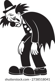 Sad Clown Standing in Black and White Illustration Style