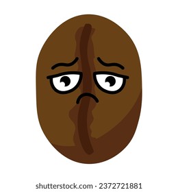 Sad coffee bean on white background