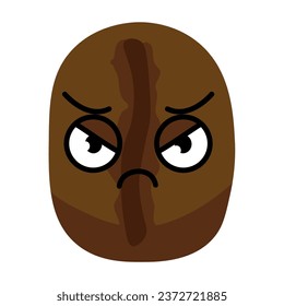Sad coffee bean on white background