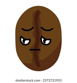 Sad coffee bean on white background