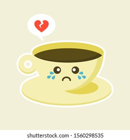 sad coffee character in flat style vector illustration. coffee cup cartoon character with funny expression